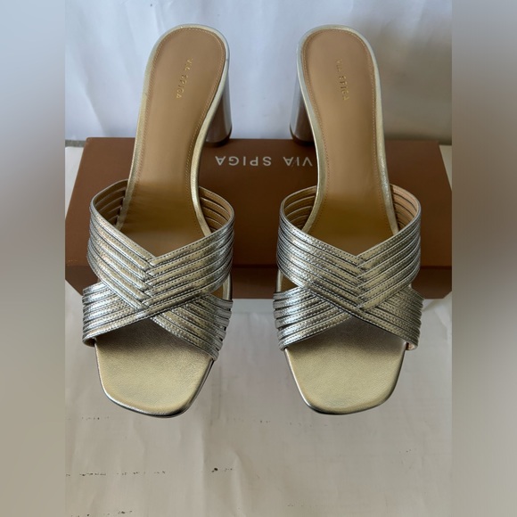 VIA SPIGA Women's Silver Rafaela Metallic Leather Mule Sandals Size 11US/41EU - Picture 10 of 12